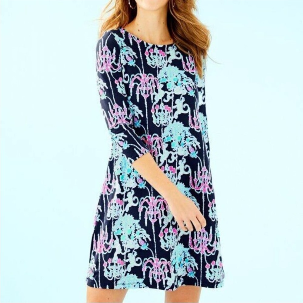 Lilly Pulitzer Ophelia Dress SZ S Bright Navy Pop Up Monkey Trouble